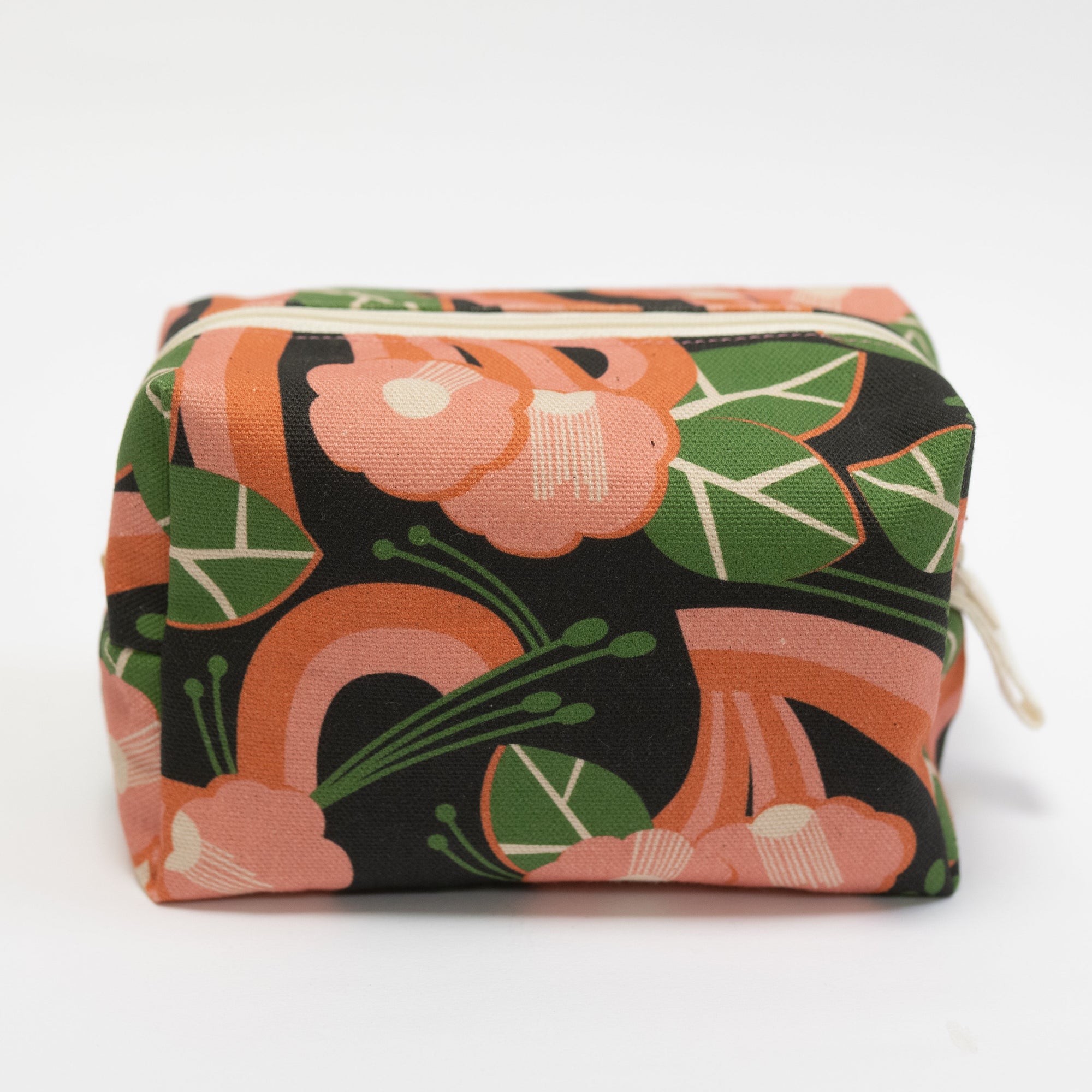 Floral patterned pouch on a white background