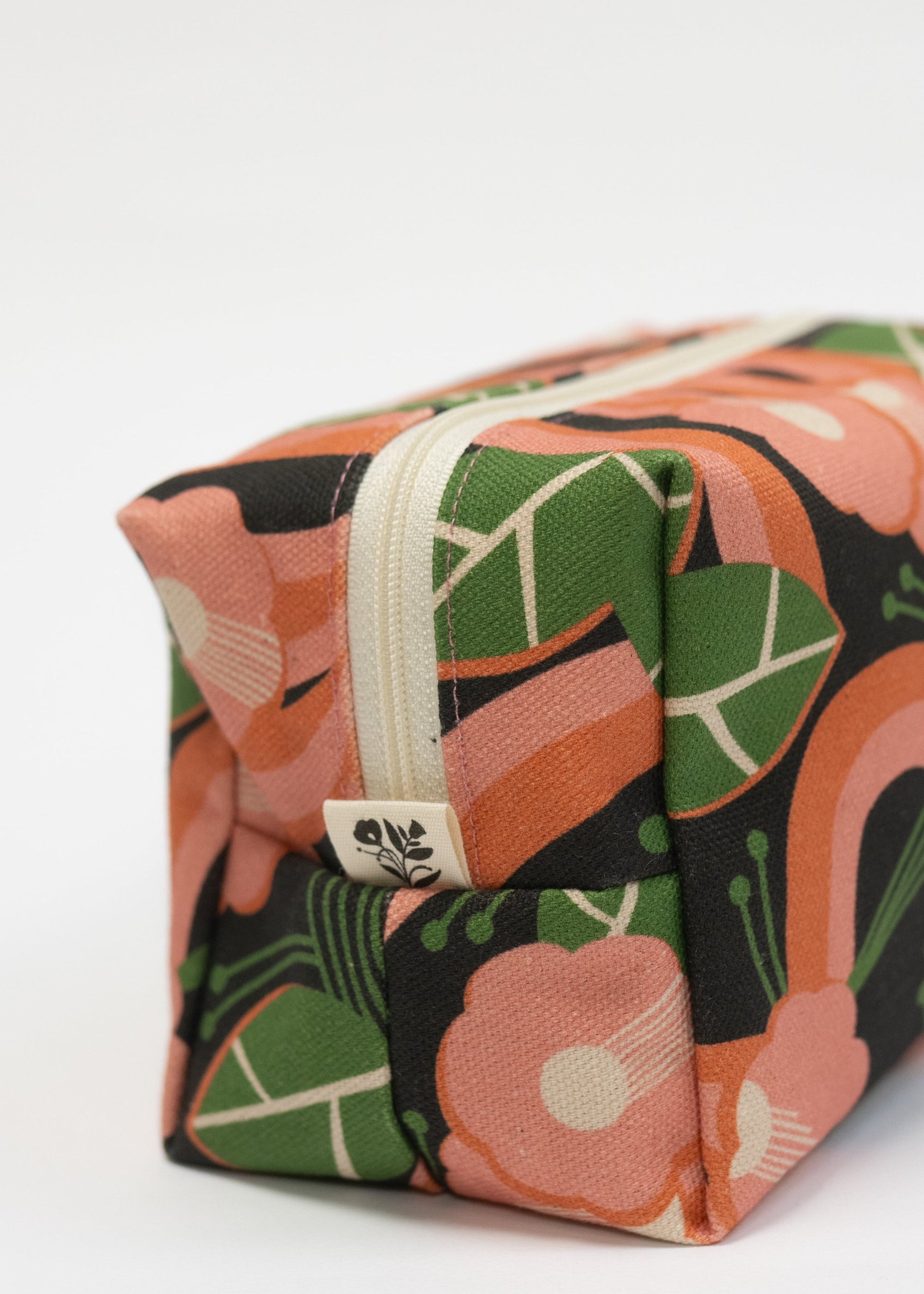 Rectangular pouch with floral pattern on a white background