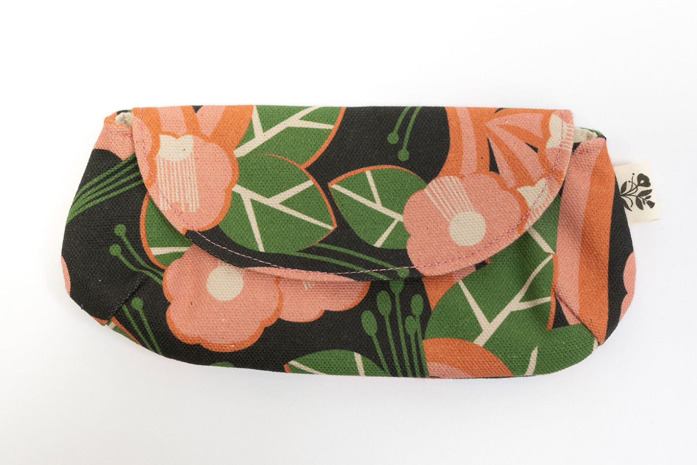 Floral-patterned pouch on a white background
