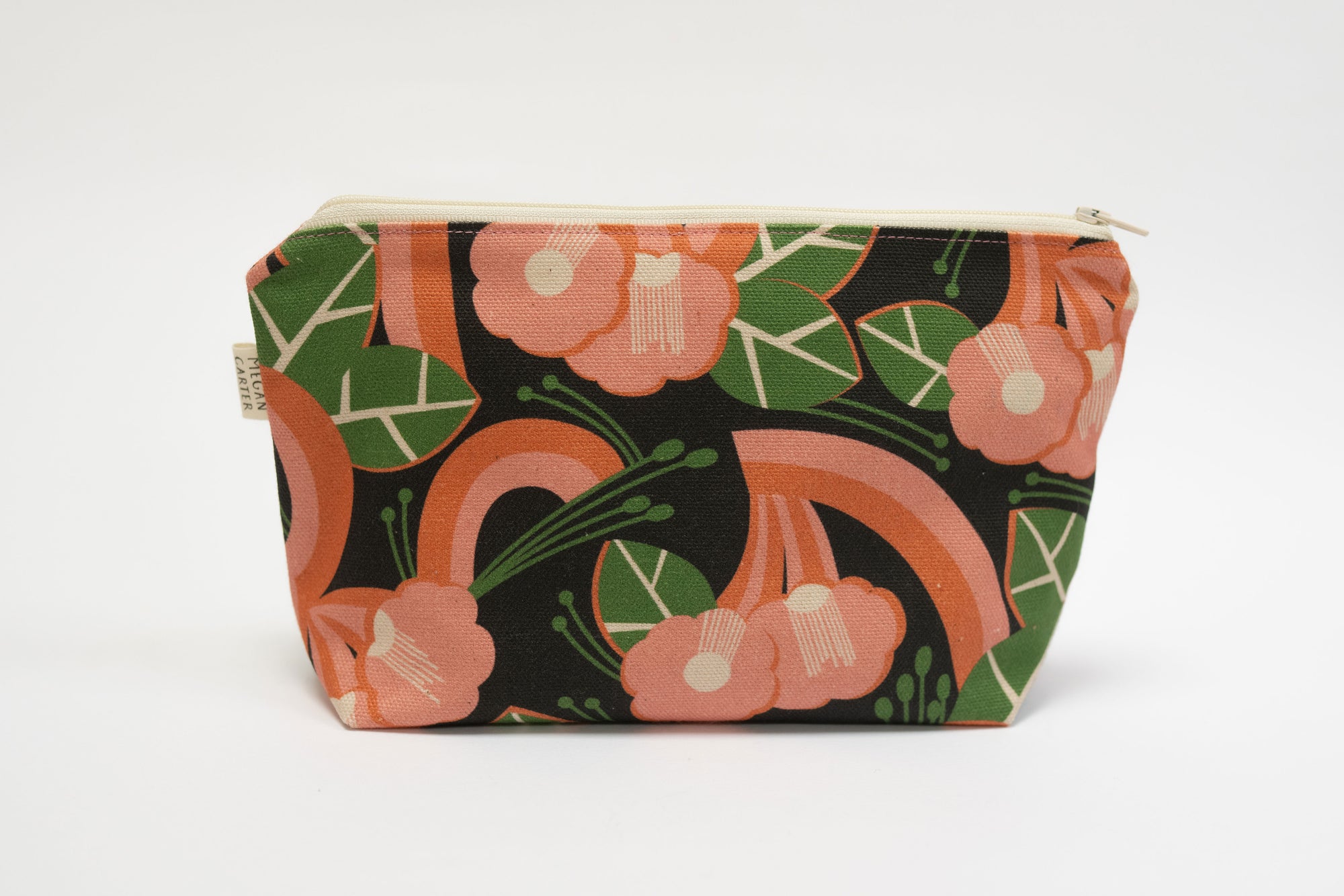 Floral patterned pouch on a white background