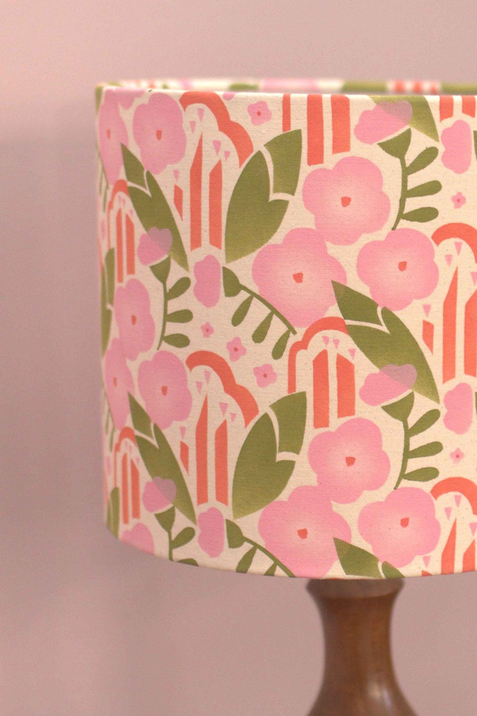 Floral patterned lampshade on a plain background